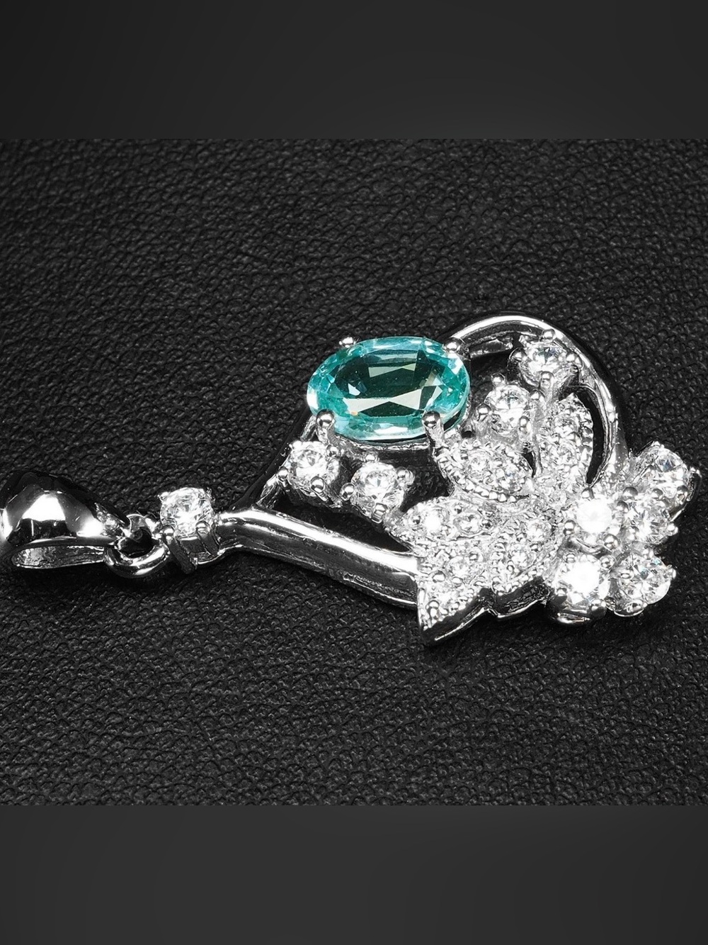5ct 🌈change Sapphire Pendant blue green white 15k white gold on silver necklace - Picture 6 of 12